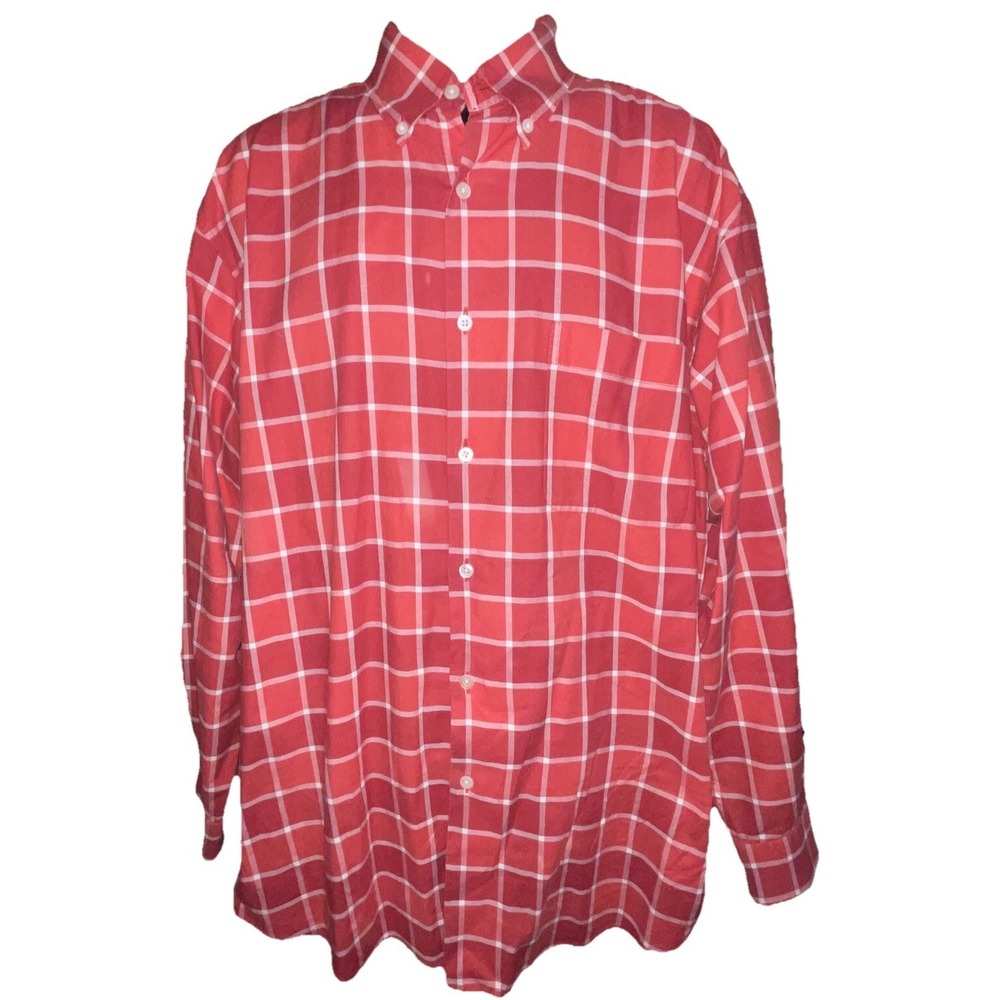 Talbots Men's Large Plaid Shirt Valentine Red White Long Sleeve Button Down EUC